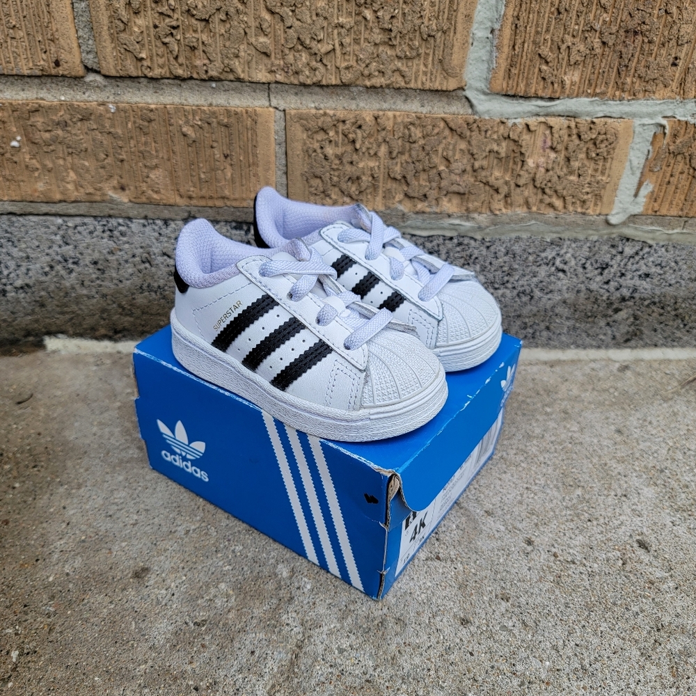 Adidas White Black Superstar Leather Sneakers Toddler Baby 4K